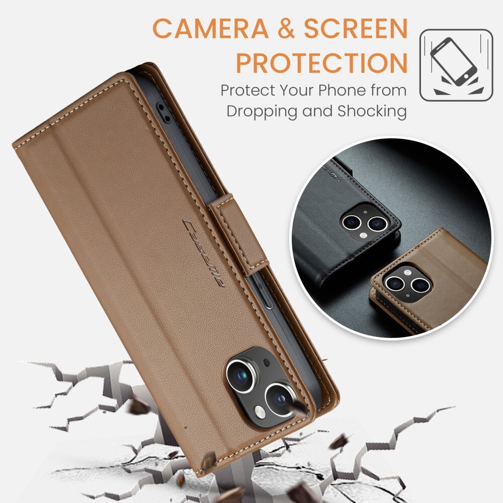 iPhone 15 RFID blocking Slim Wallet Case Brown