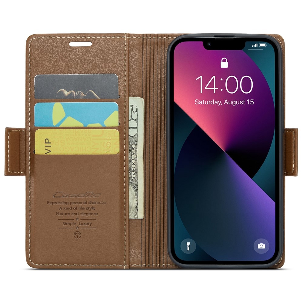 iPhone 15 RFID blocking Slim Wallet Case Brown