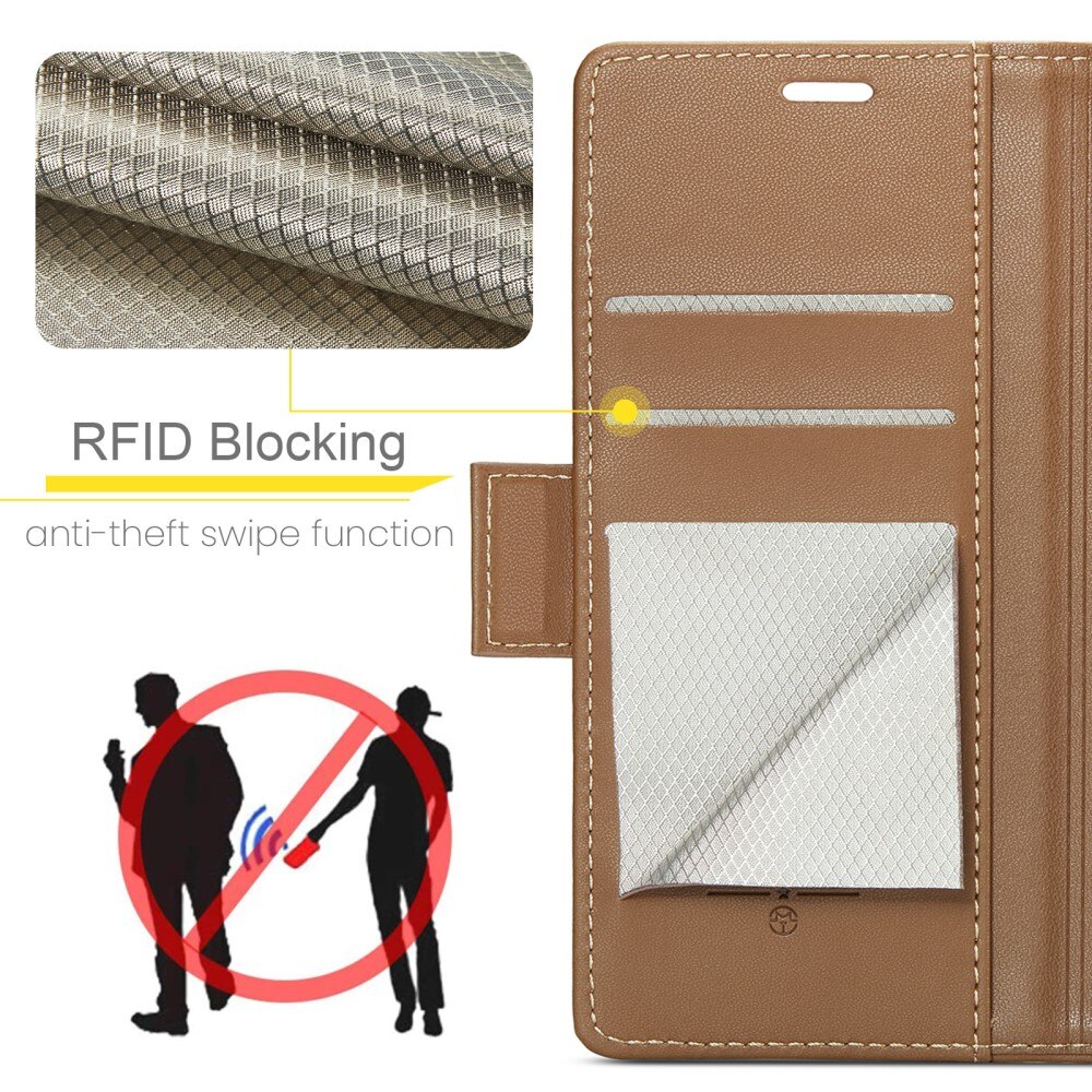 iPhone 15 Pro RFID blocking Slim Wallet Case Brown