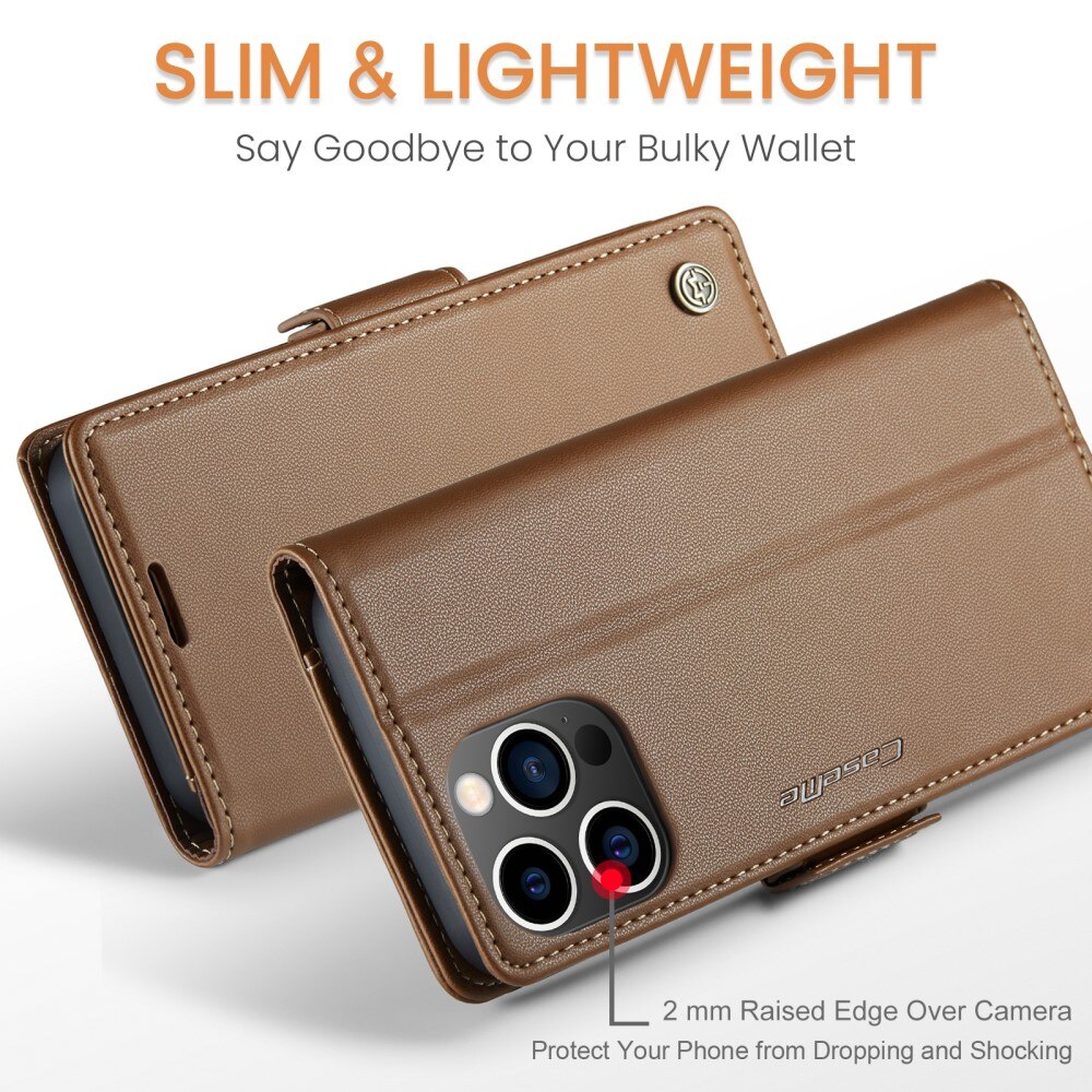 iPhone 15 Pro RFID blocking Slim Wallet Case Brown