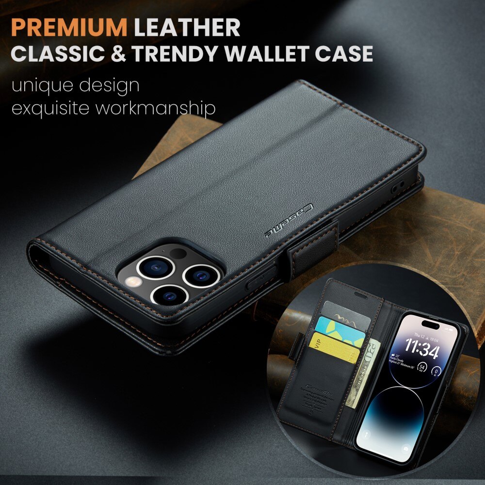 iPhone 15 Pro Max RFID blocking Slim Wallet Case Black