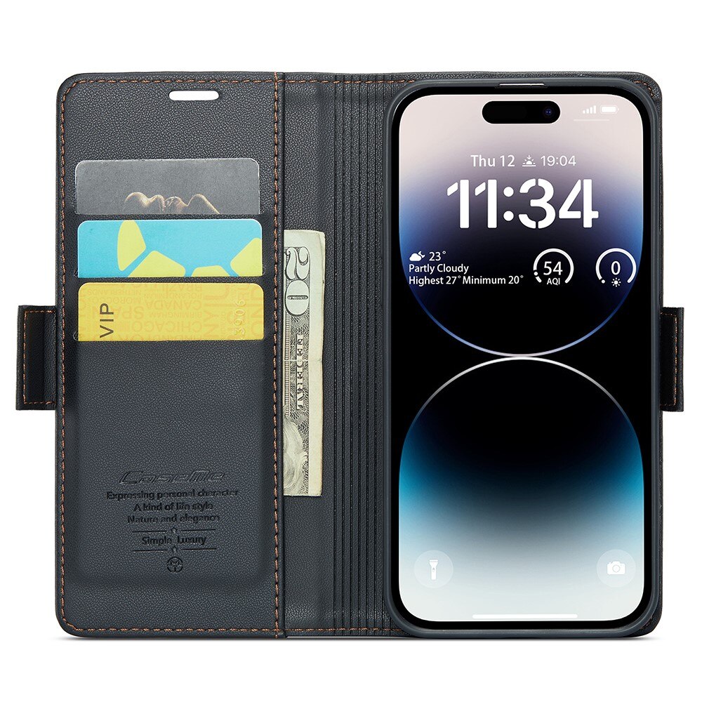 iPhone 16 Plus RFID blocking Slim Wallet Case Black