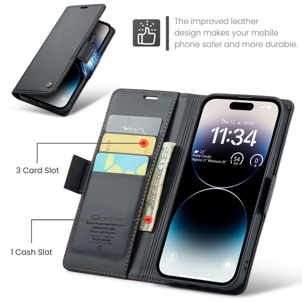 iPhone 15 Pro Max RFID blocking Slim Wallet Case Black