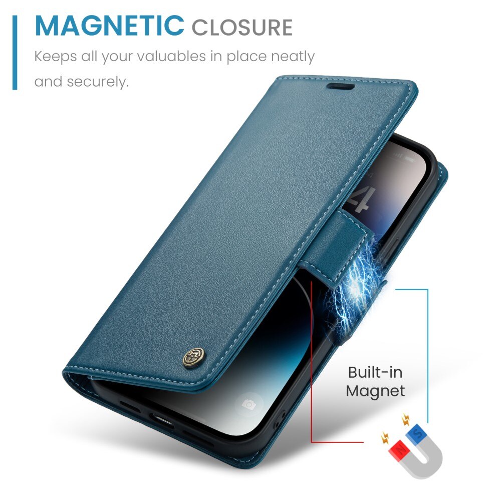 iPhone 15 Pro Max RFID blocking Slim Wallet Case Blue