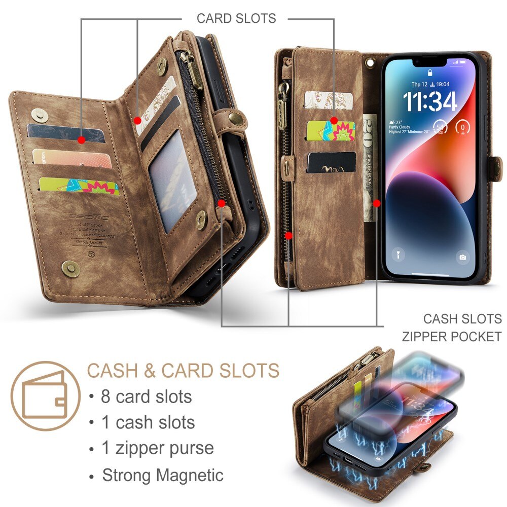 iPhone 15 Plus Multi-slot Wallet Case Brown