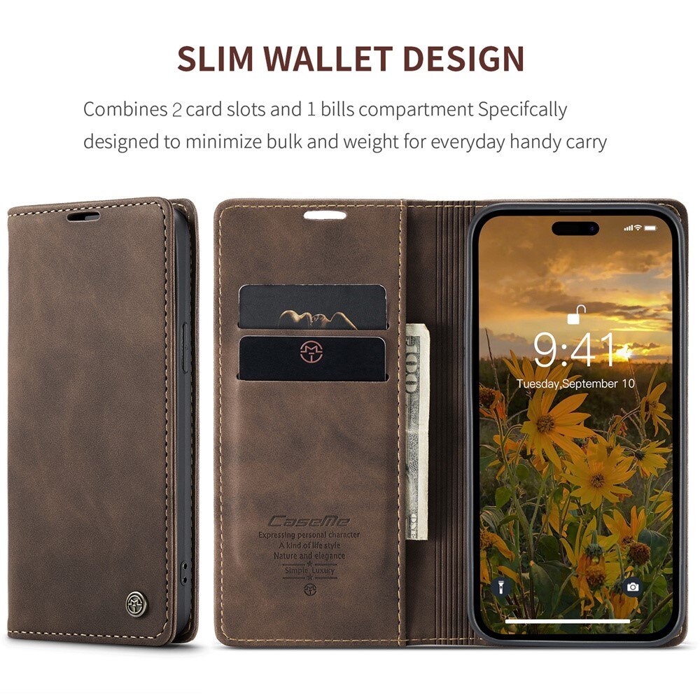 iPhone 15 Pro Slim Wallet Case Brown