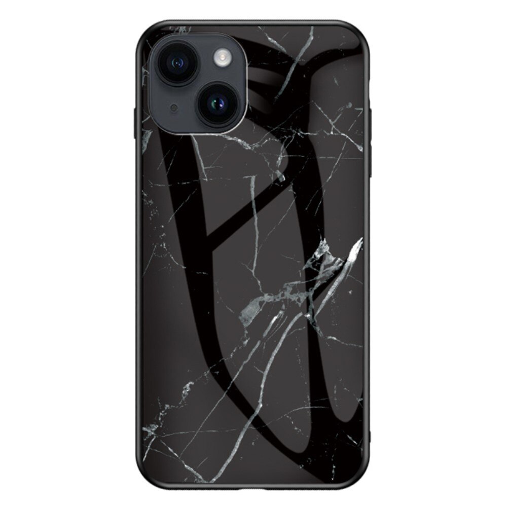 iPhone 15 Tempered Glass Case Black Marble