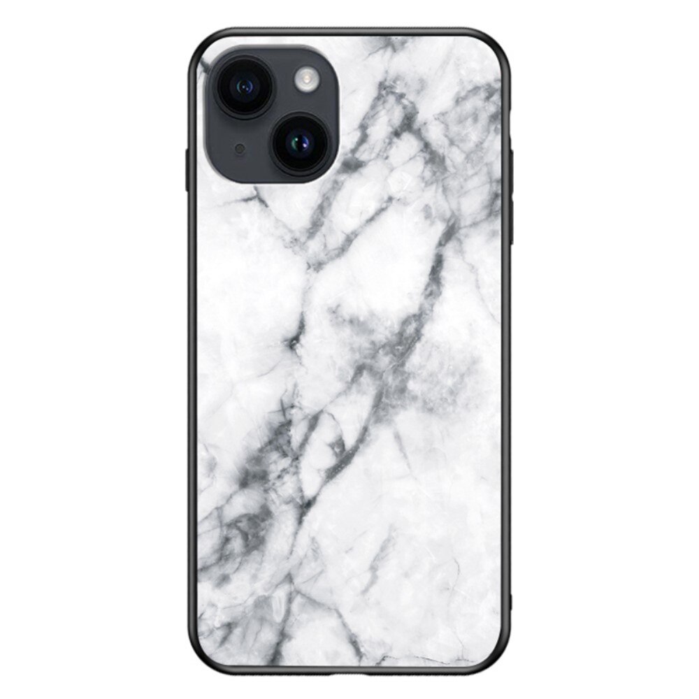 iPhone 15 Tempered Glass Case White Marble