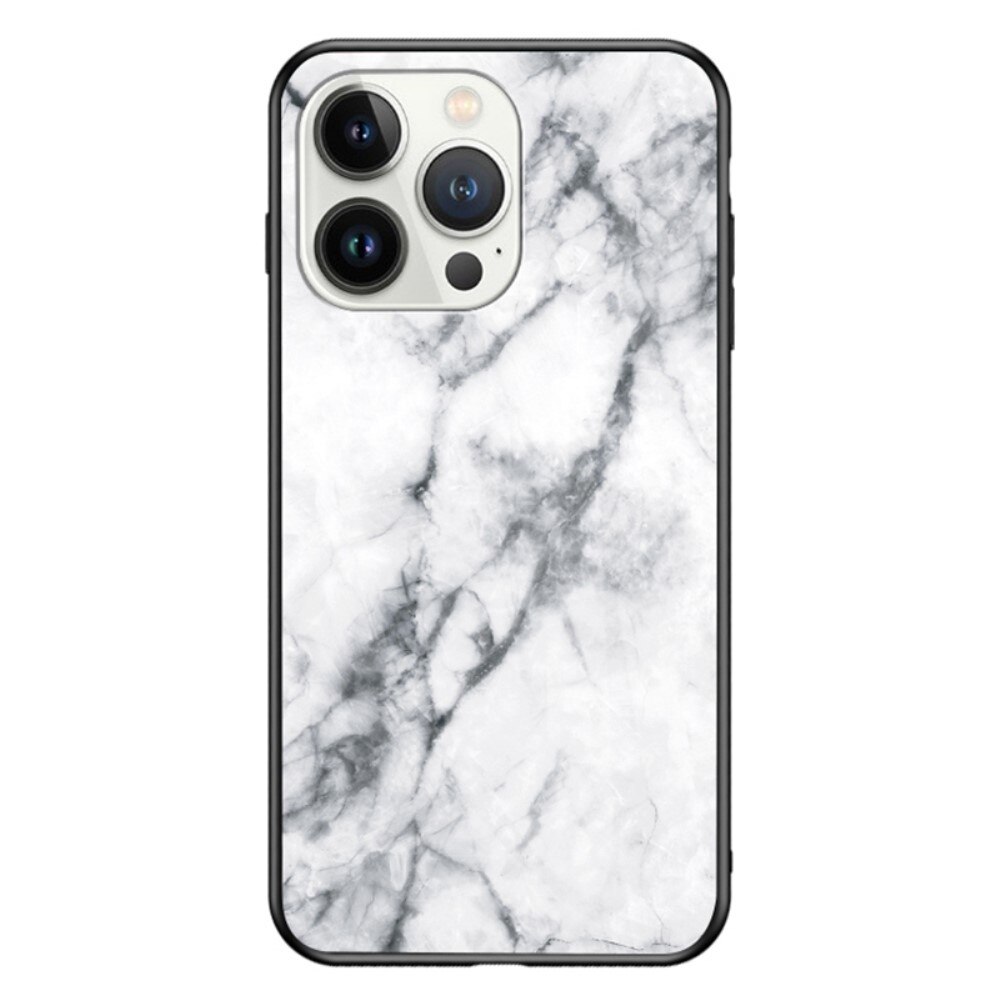 iPhone 15 Pro Tempered Glass Case White Marble