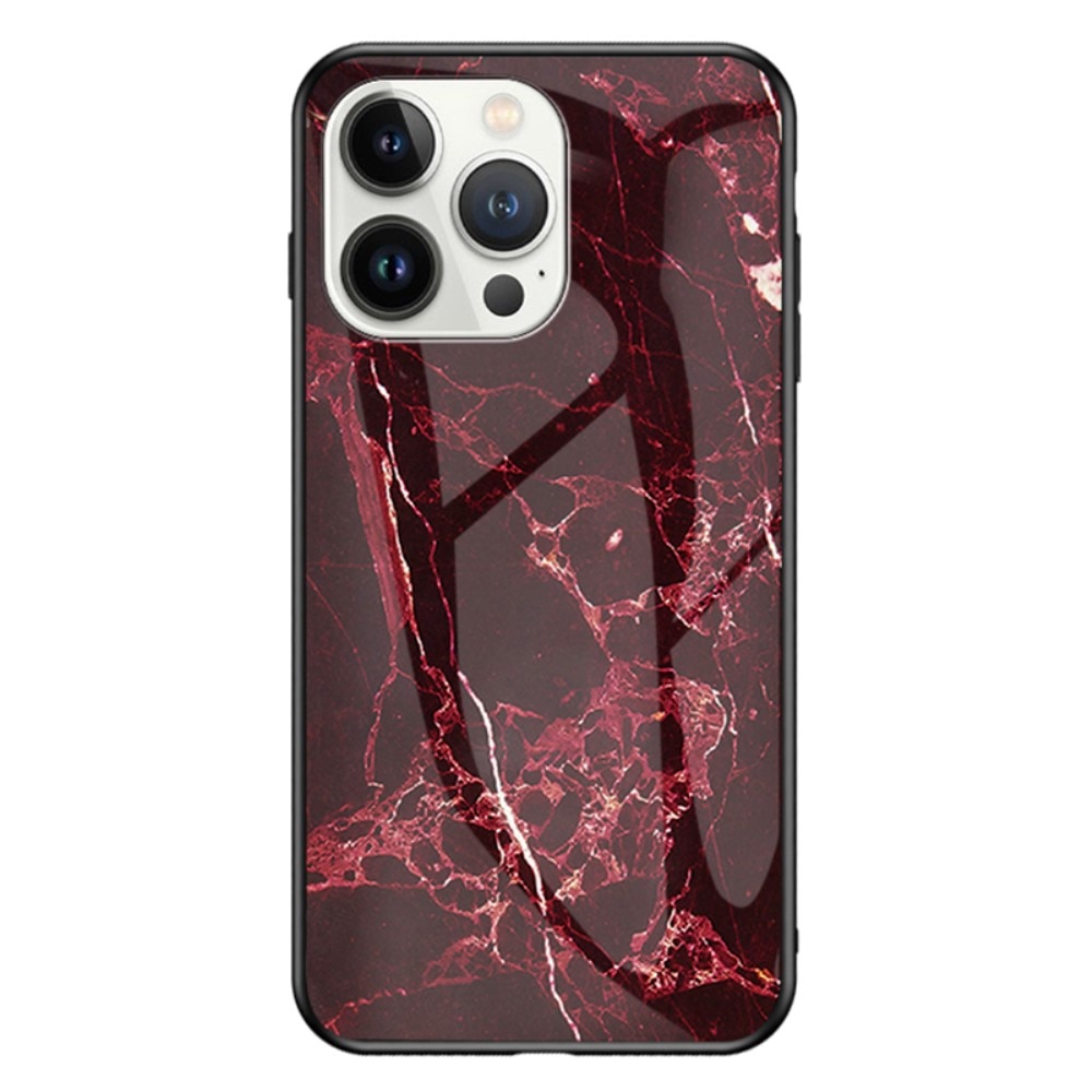 iPhone 15 Pro Tempered Glass Case Red Marble