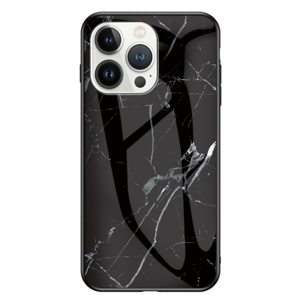 iPhone 15 Pro Max Tempered Glass Case Black Marble