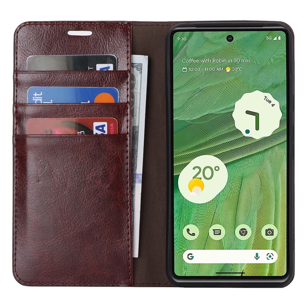 Google Pixel 8 Pro Genuine Leather Wallet Case Dark Brown