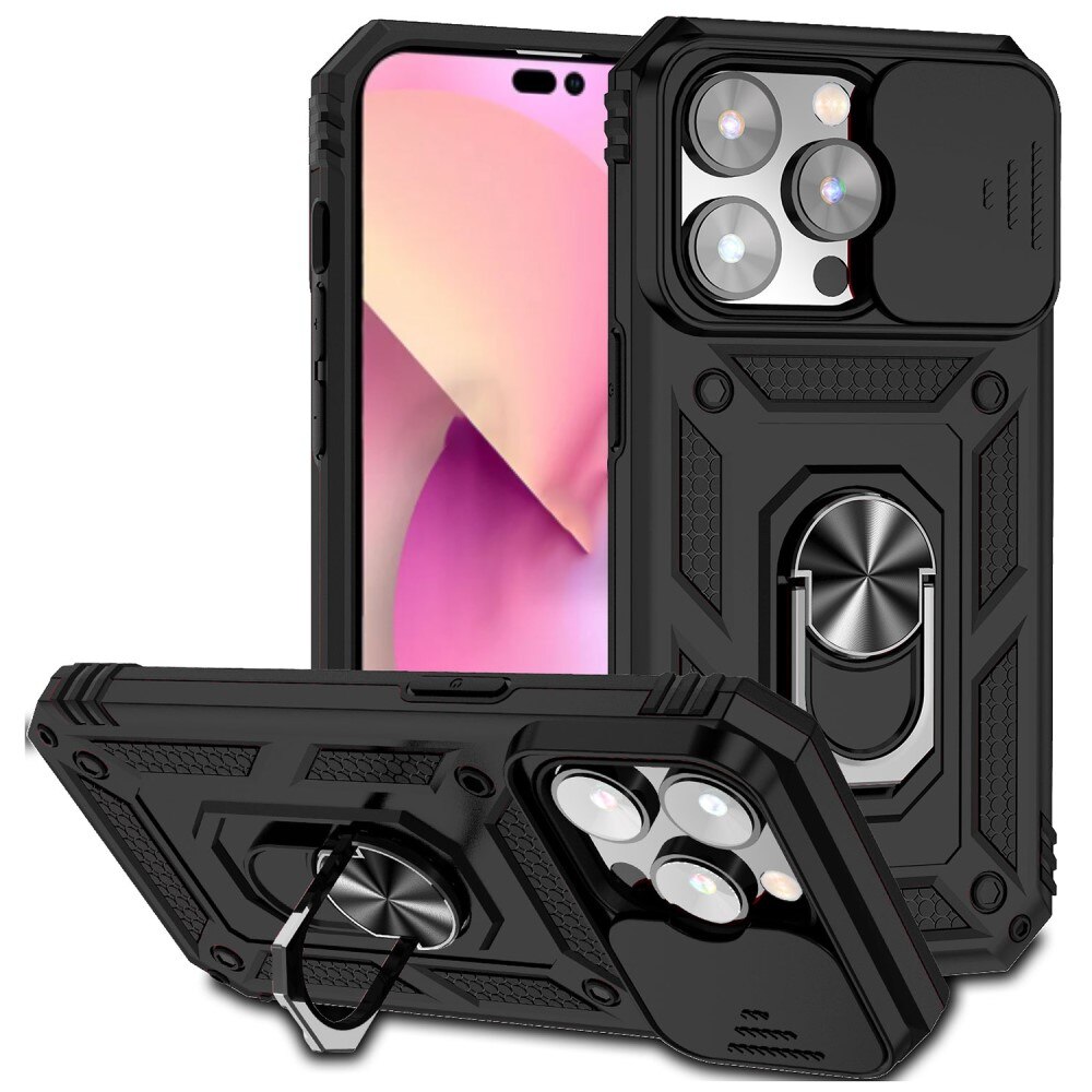 iPhone 15 Pro Hybrid Case Tech Ring w. Camera Protector Black