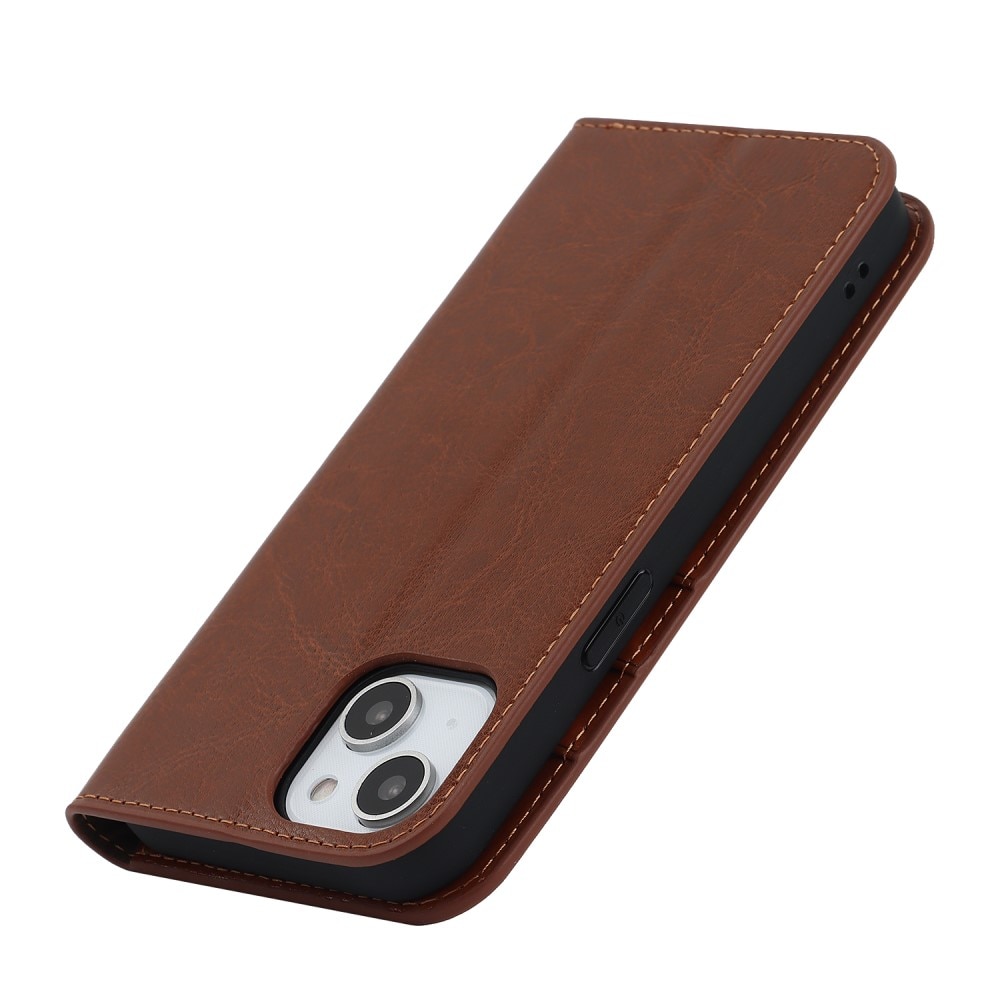 iPhone 15 Plus Genuine Leather Wallet Case Brown