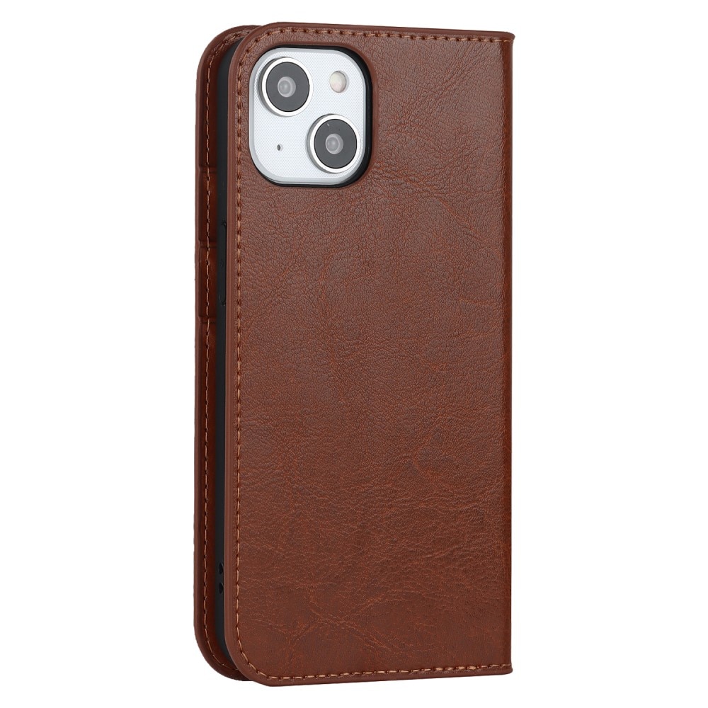 iPhone 15 Plus Genuine Leather Wallet Case Brown