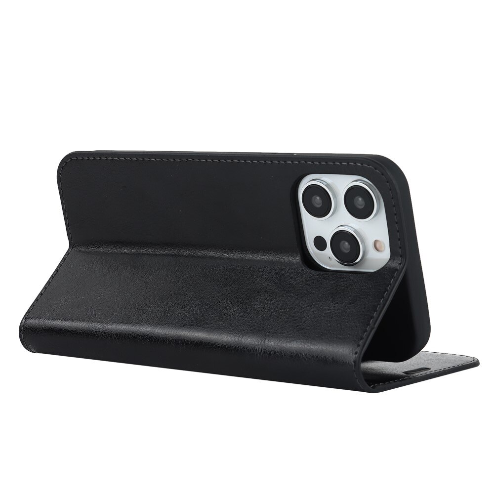 iPhone 15 Pro Genuine Leather Wallet Case Black