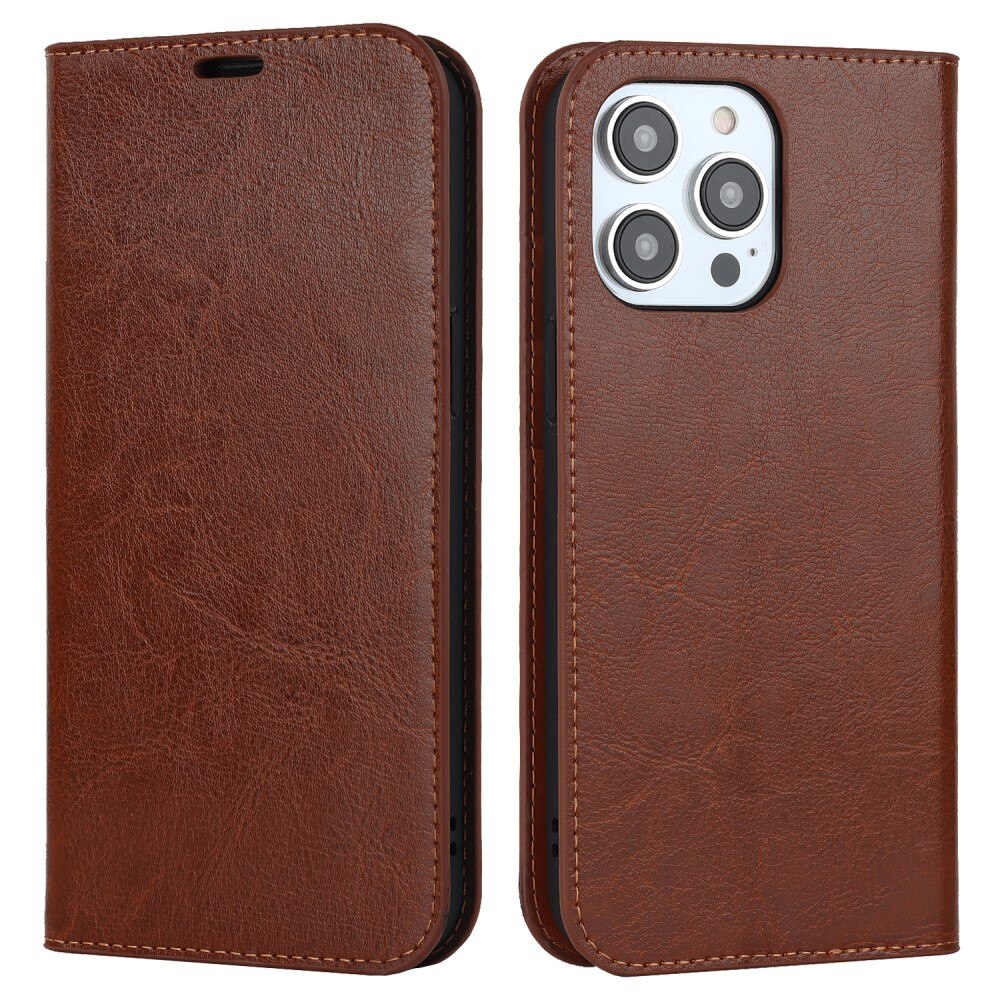 iPhone 15 Pro Genuine Leather Wallet Case Brown