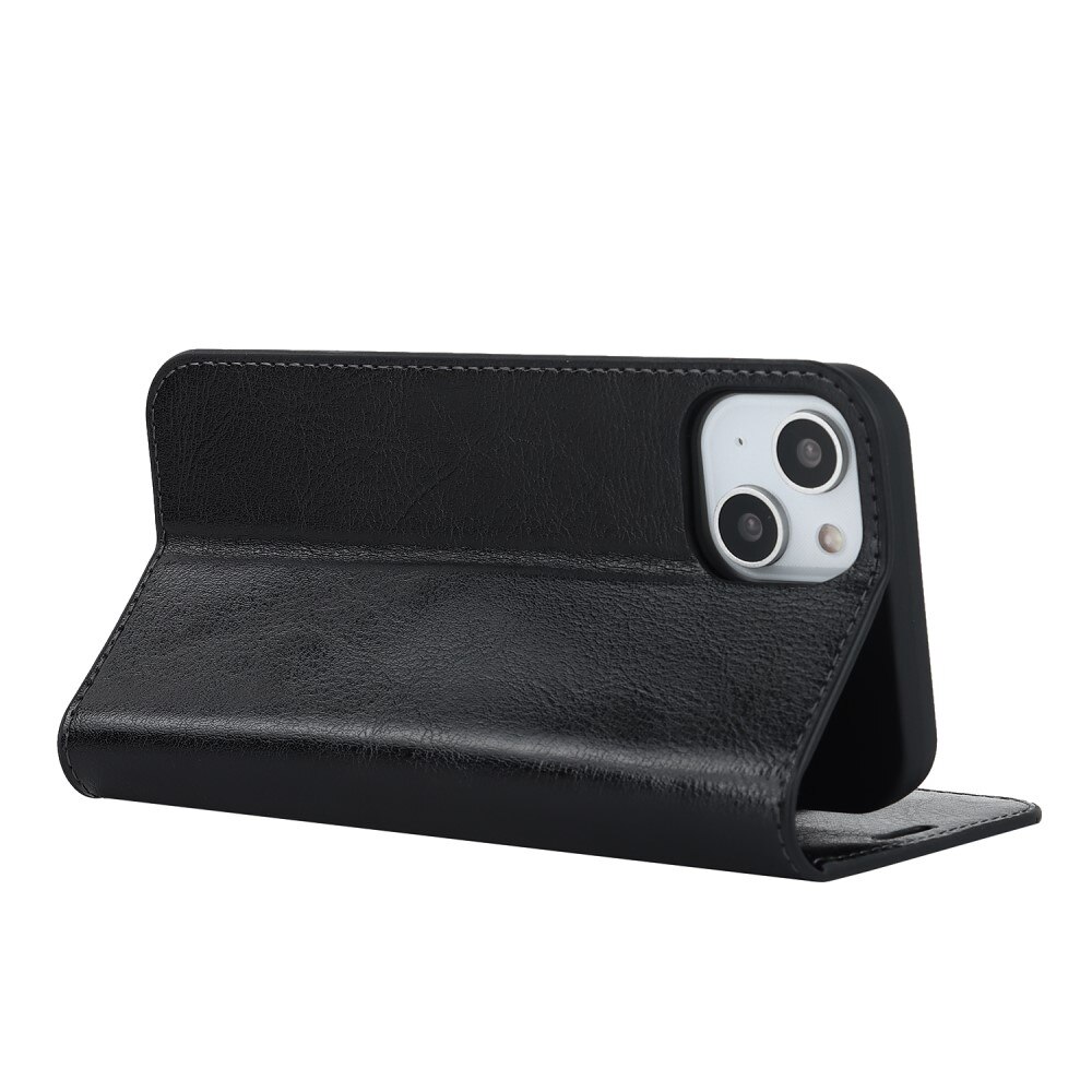 iPhone 15 Genuine Leather Wallet Case Black