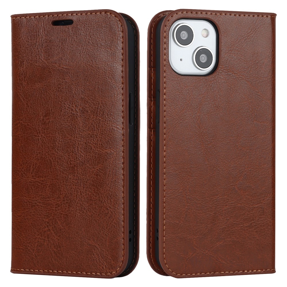 iPhone 15 Genuine Leather Wallet Case Brown