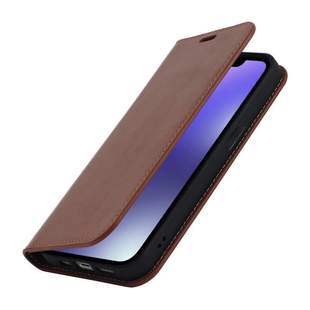 iPhone 15 Genuine Leather Wallet Case Brown