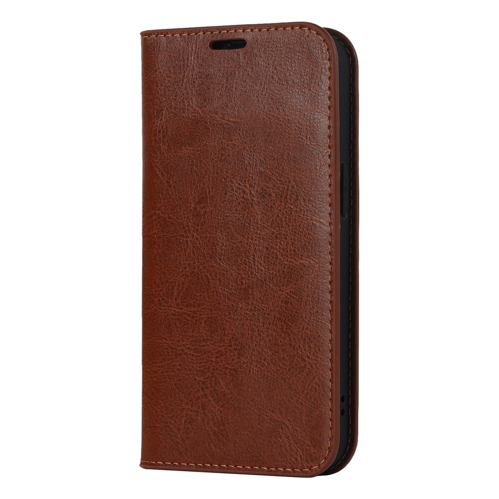 iPhone 15 Genuine Leather Wallet Case Brown