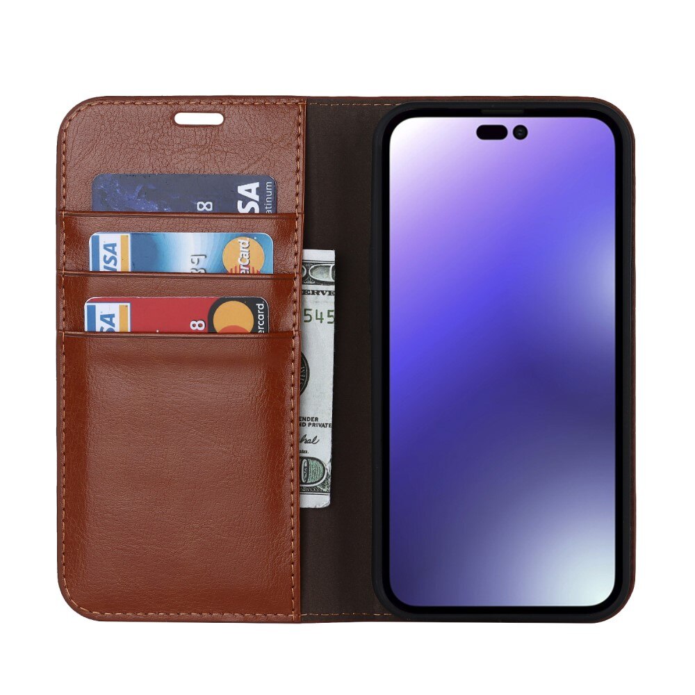 iPhone 15 Pro Max Genuine Leather Wallet Case Brown