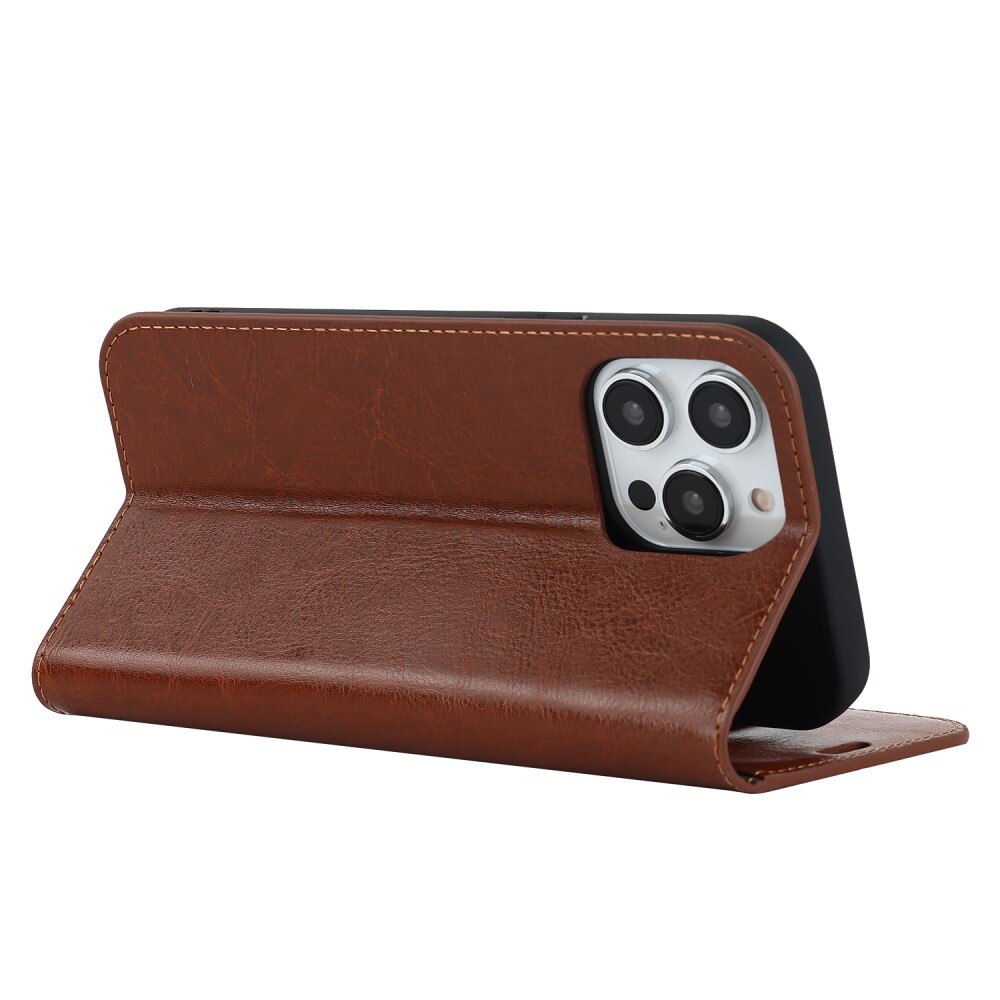 iPhone 15 Pro Max Genuine Leather Wallet Case Brown