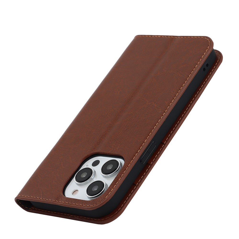 iPhone 15 Pro Max Genuine Leather Wallet Case Brown