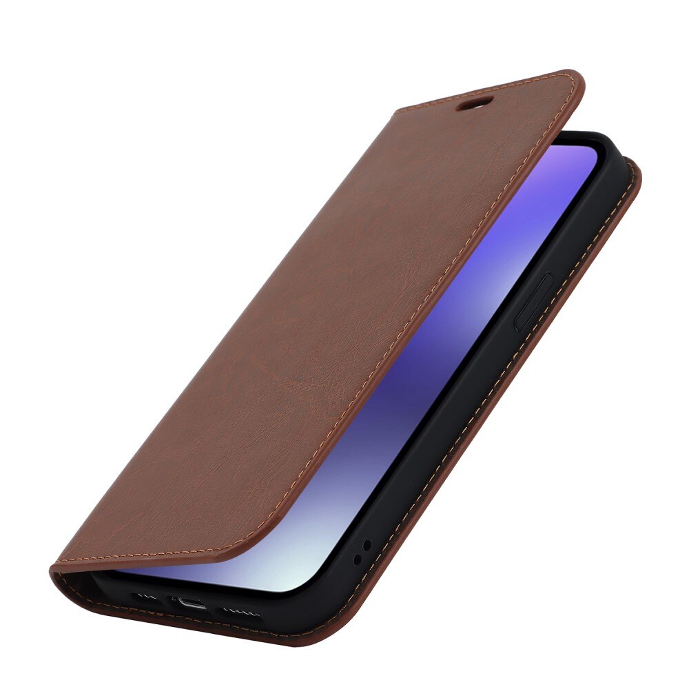 iPhone 15 Pro Max Genuine Leather Wallet Case Brown