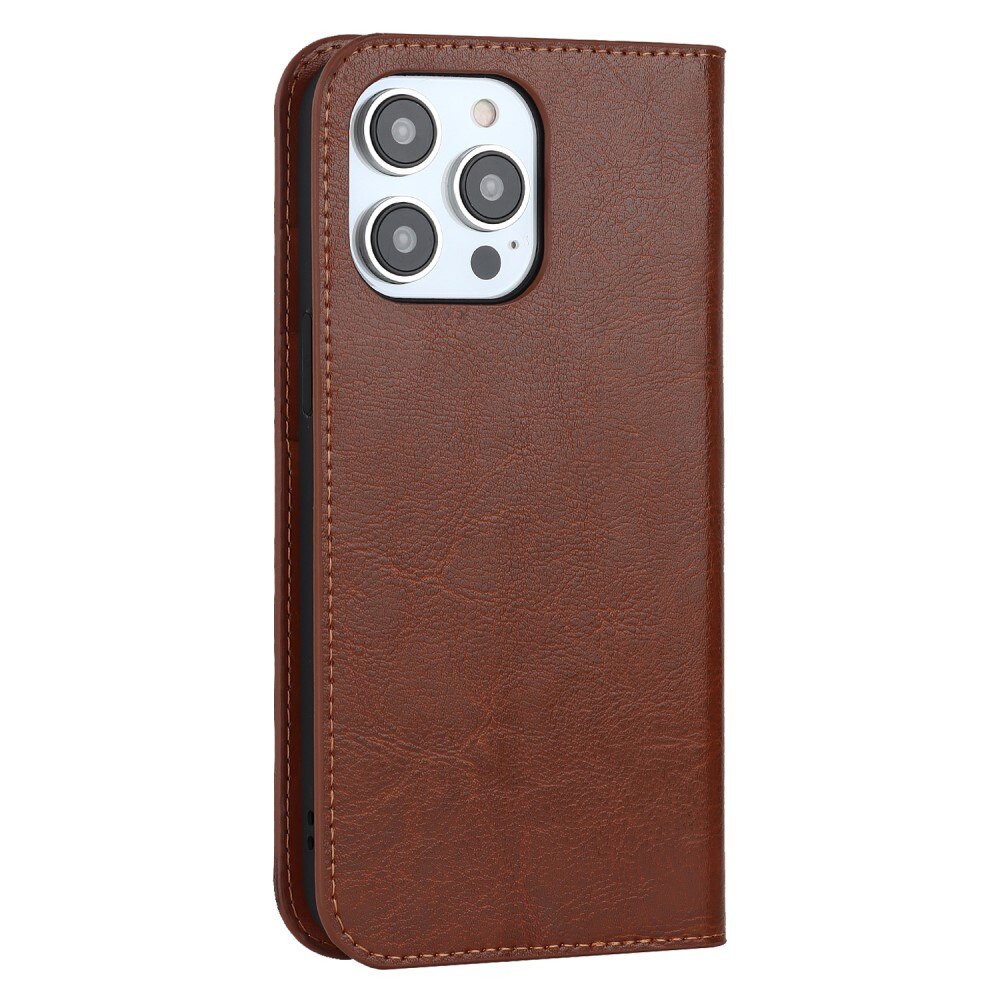 iPhone 15 Pro Max Genuine Leather Wallet Case Brown