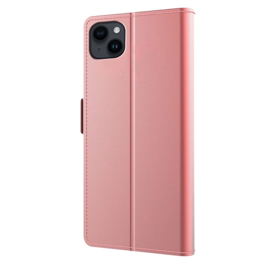 iPhone 15 Plus Wallet Case Mirror Pink Gold