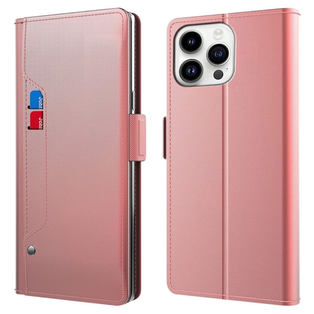 iPhone 15 Pro Wallet Case Mirror Pink Gold