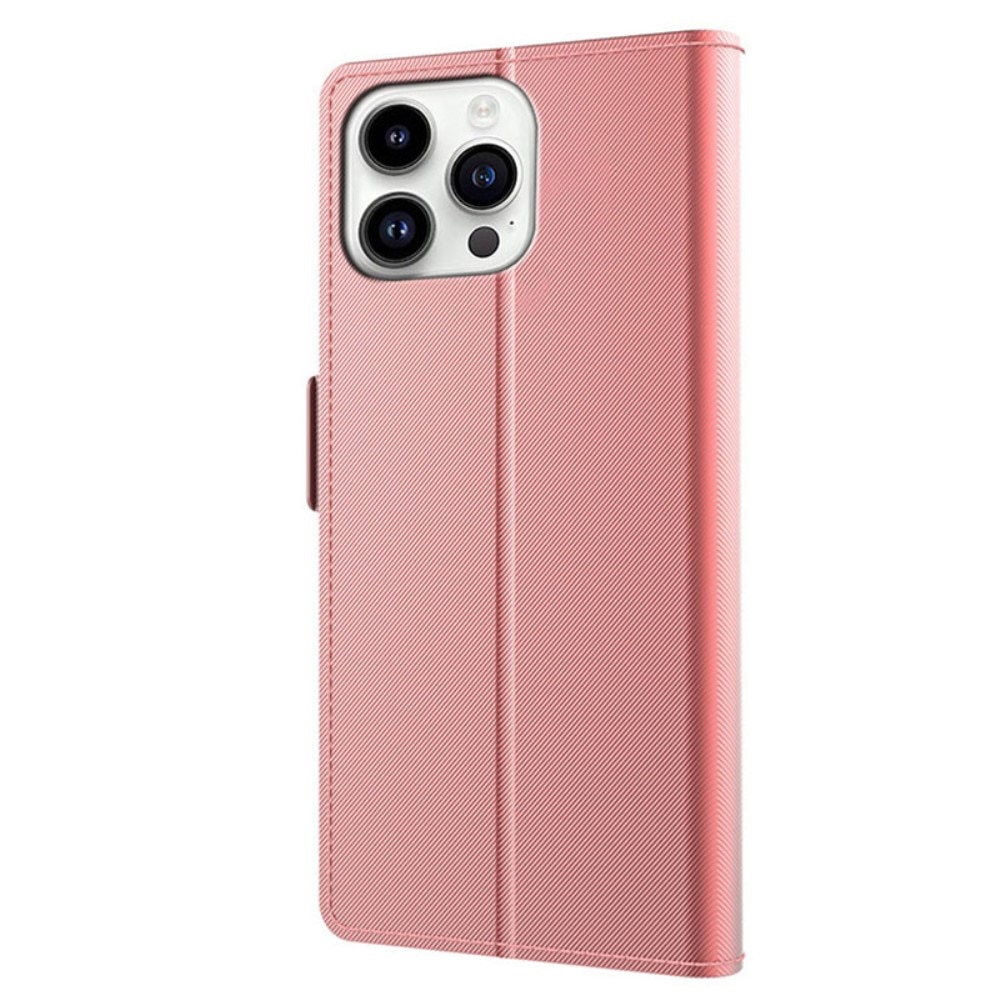 iPhone 15 Pro Wallet Case Mirror Pink Gold