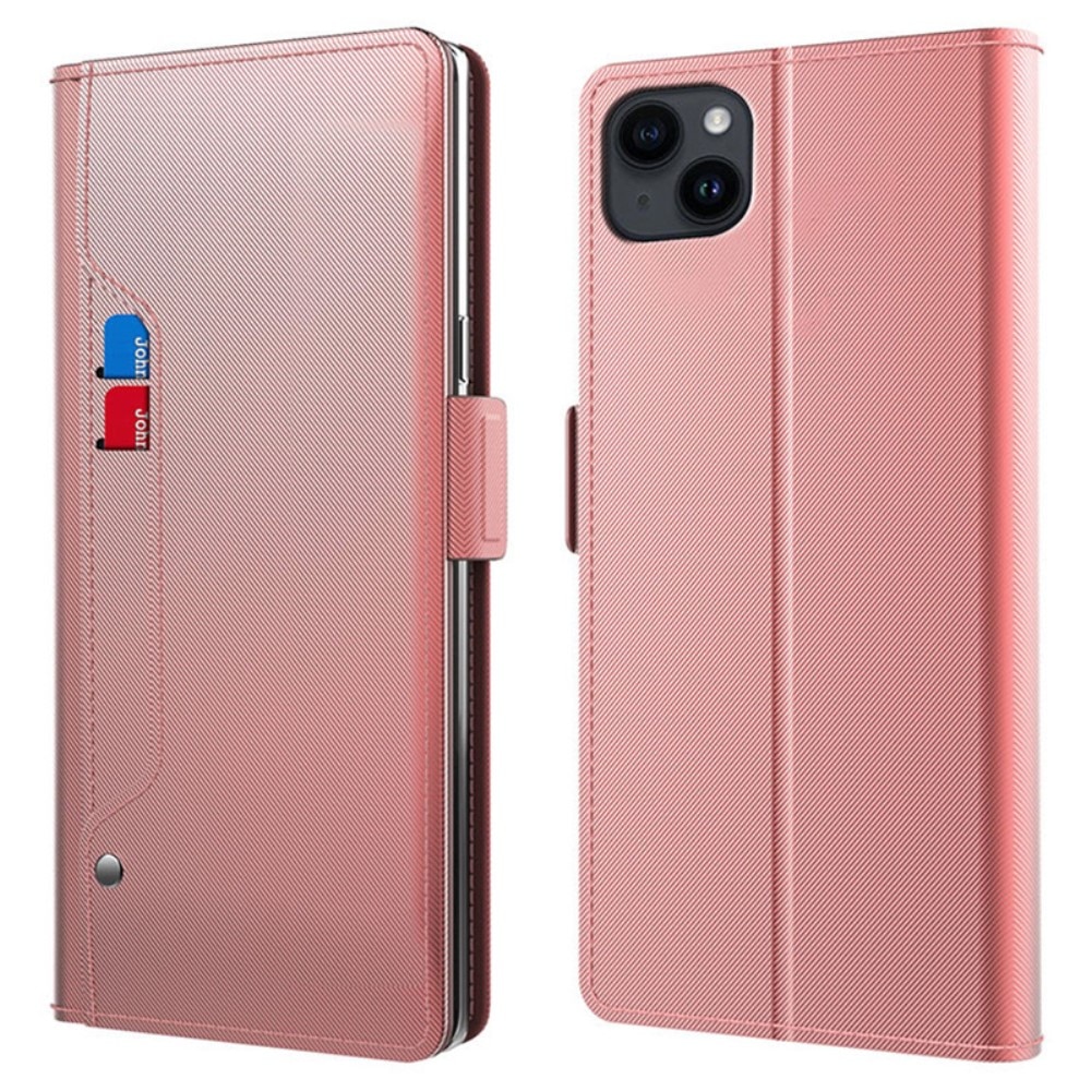 iPhone 15 Wallet Case Mirror Pink Gold