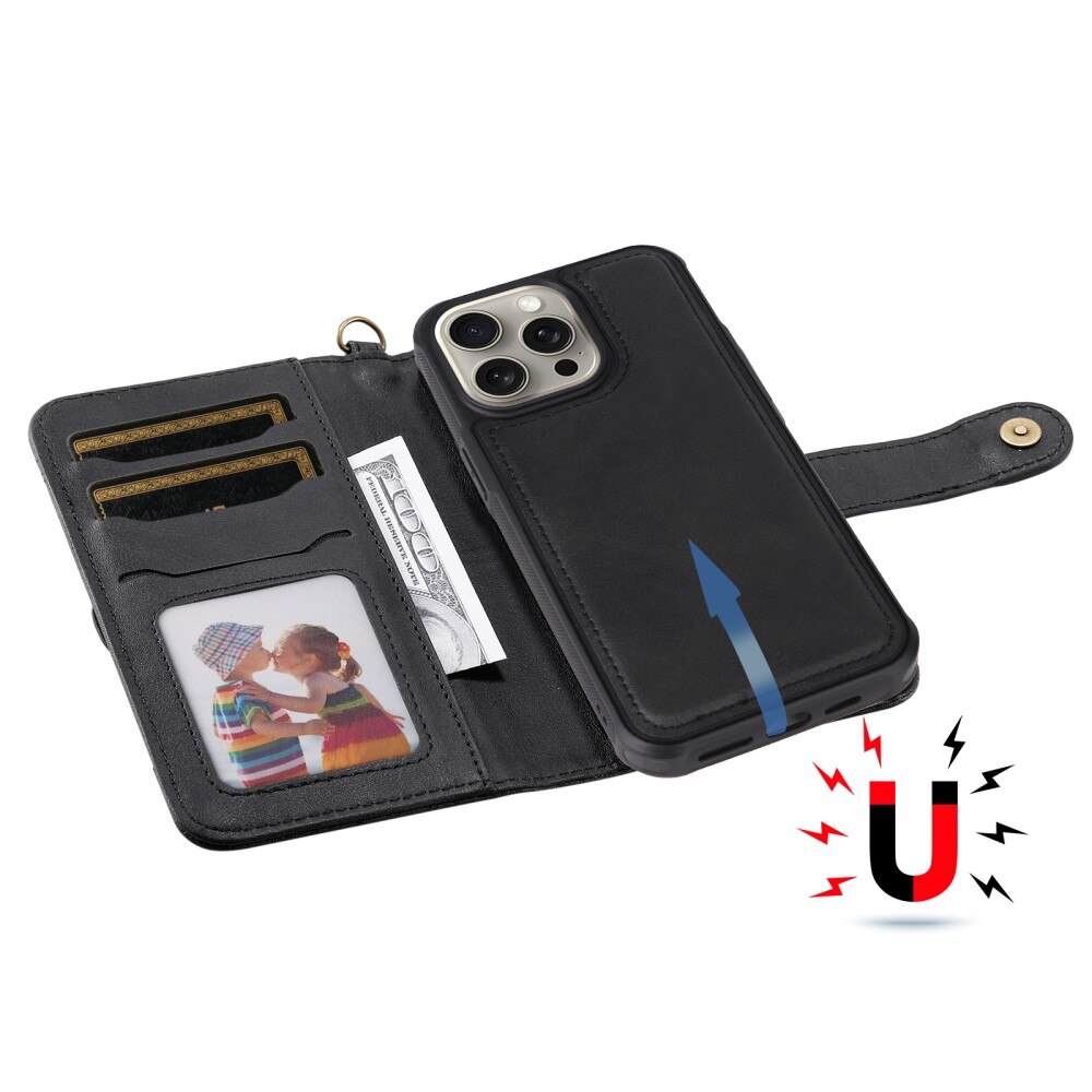 iPhone 15 Pro Max Magnet Leather Wallet Black