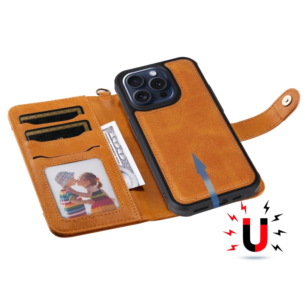 iPhone 15 Pro Magnet Leather Wallet Cognac