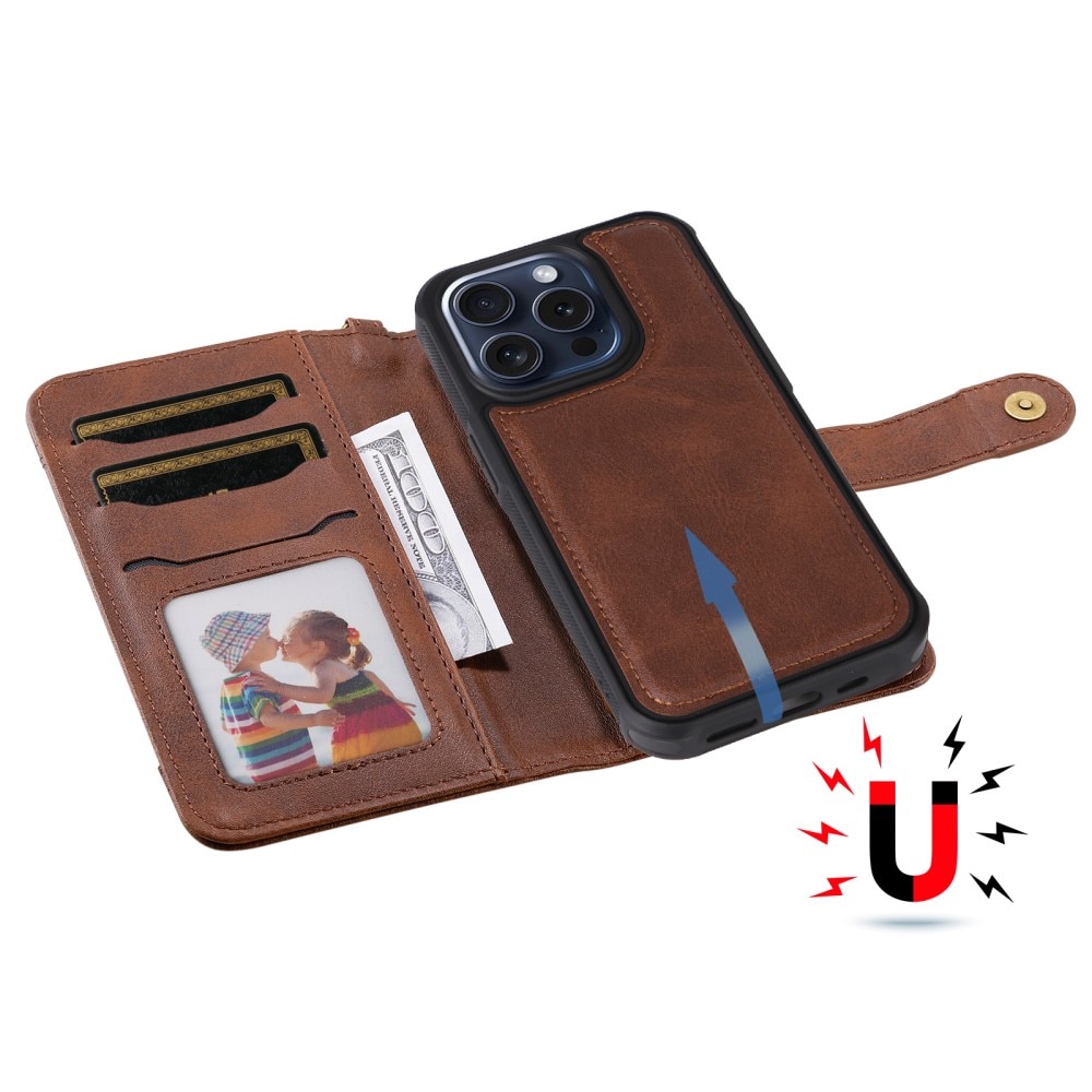 iPhone 15 Pro Magnet Leather Wallet Brown