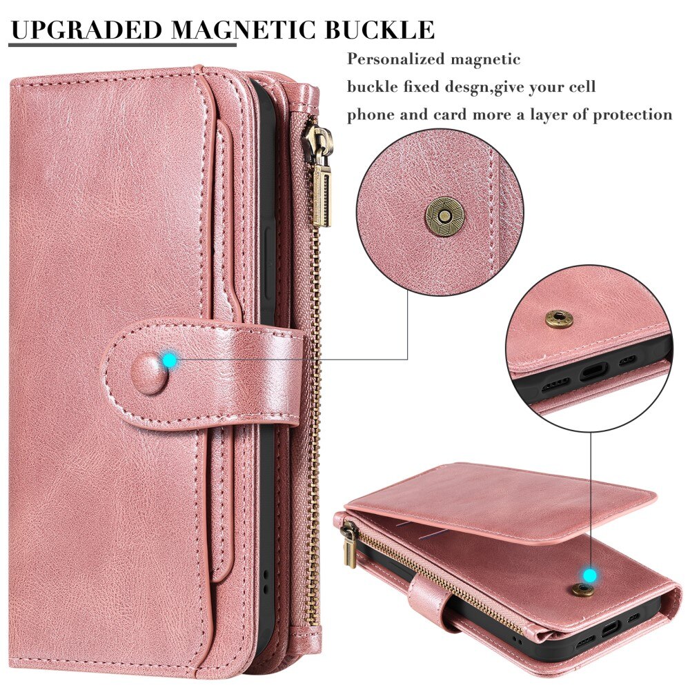 iPhone 15 Pro Magnet Leather Multi Wallet Pink