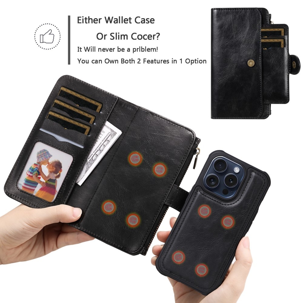 iPhone 15 Pro Magnet Leather Multi Wallet Black