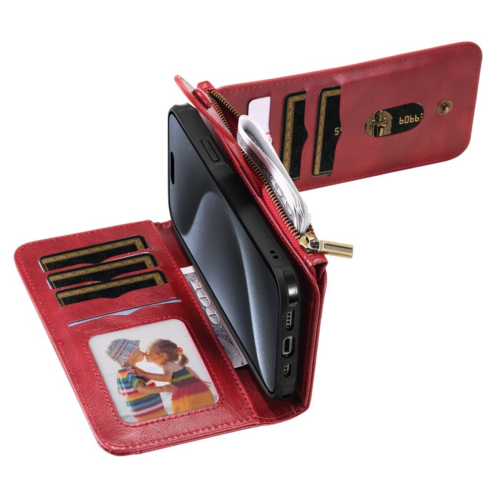 iPhone 15 Pro Magnet Leather Multi Wallet Red