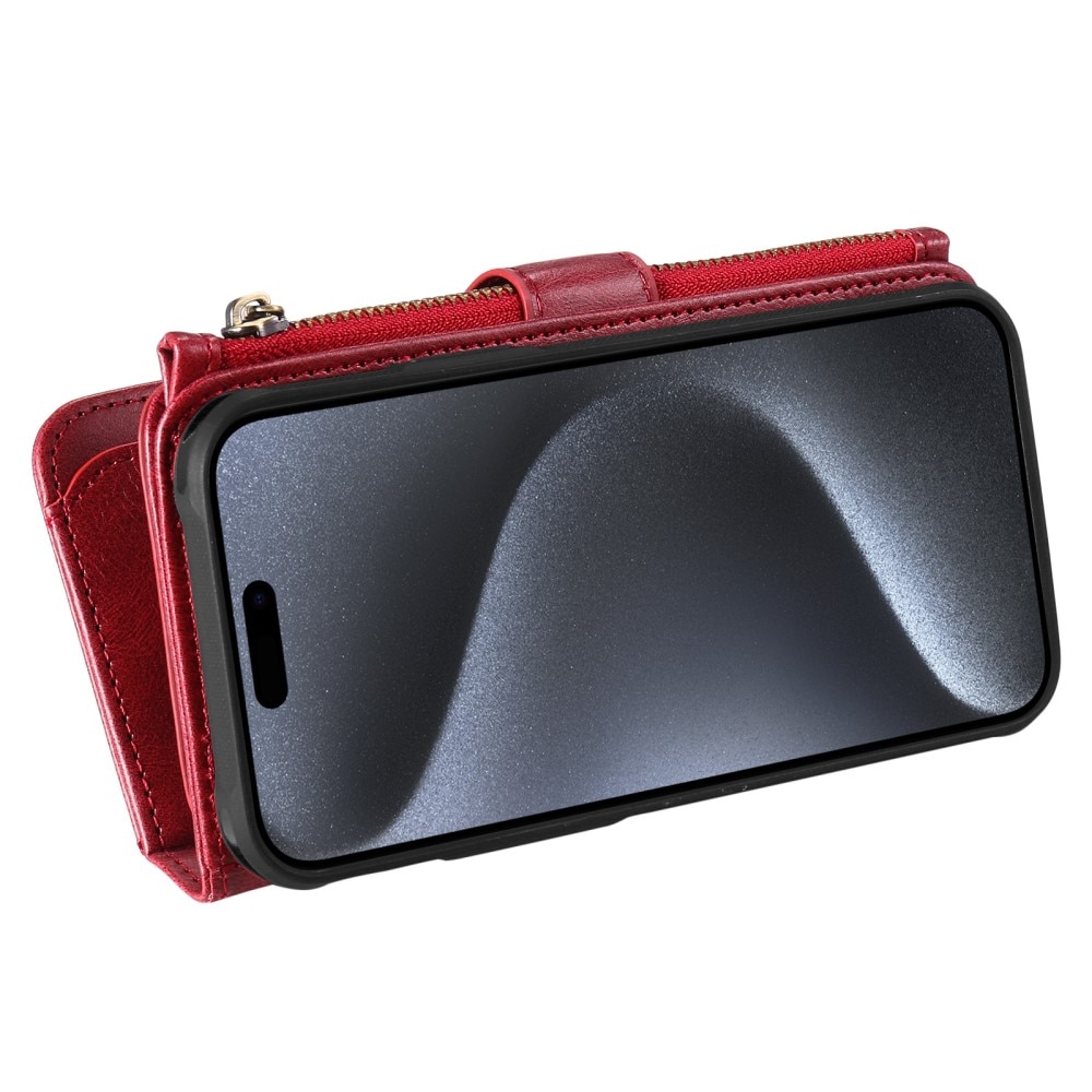 iPhone 15 Pro Magnet Leather Multi Wallet Red