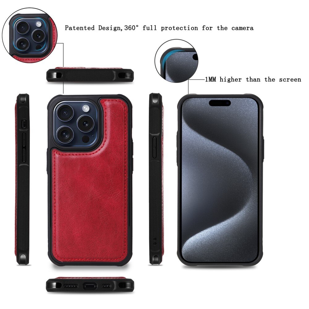 iPhone 15 Pro Magnet Leather Multi Wallet Red