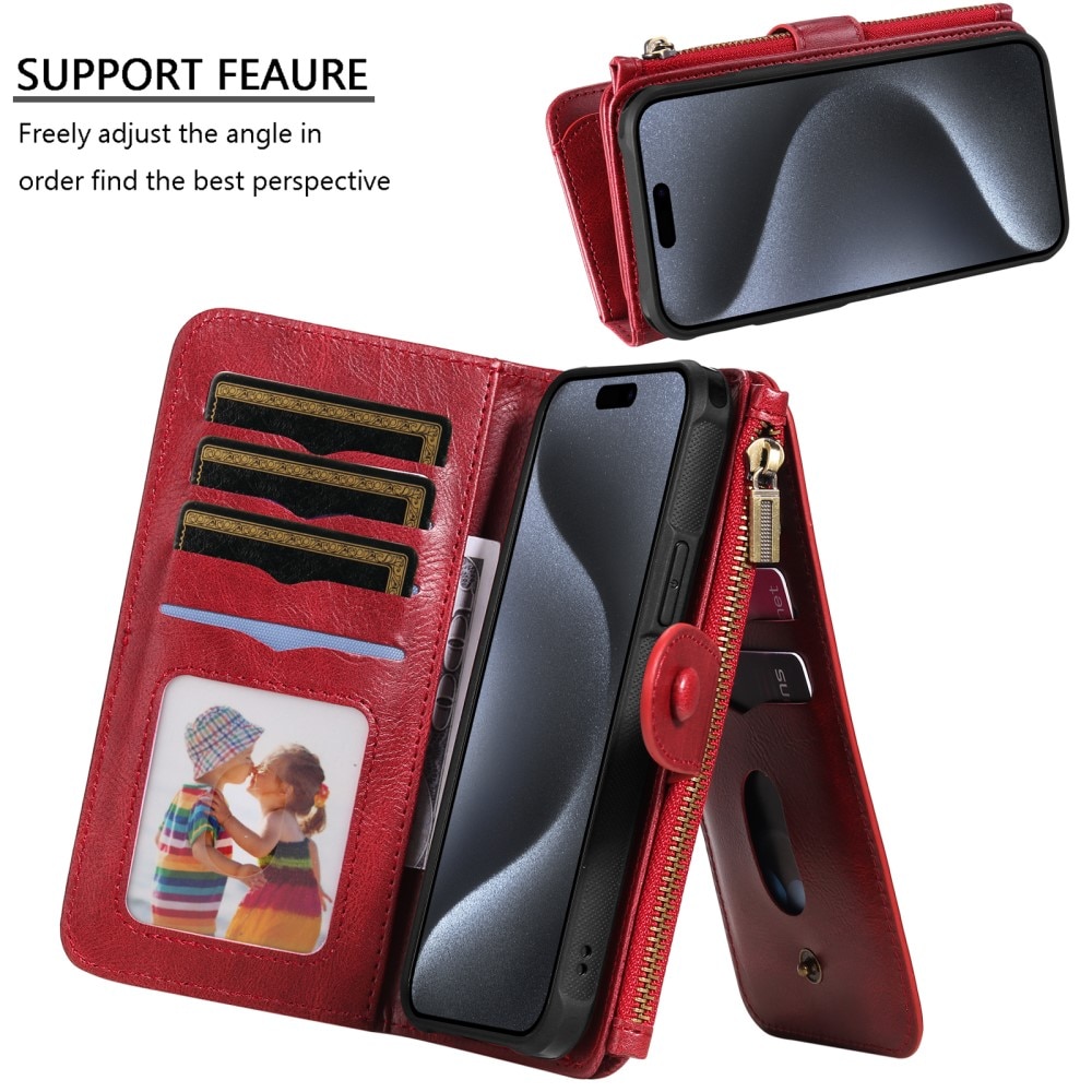 iPhone 15 Pro Magnet Leather Multi Wallet Red