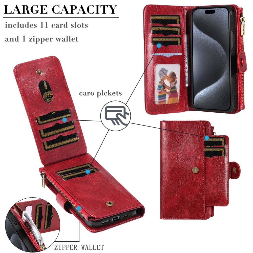 iPhone 15 Pro Magnet Leather Multi Wallet Red