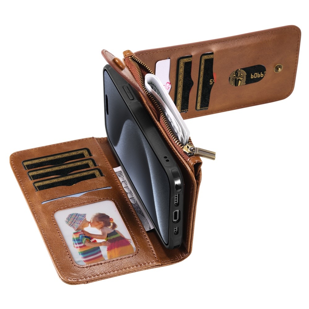 iPhone 15 Pro Magnet Leather Multi Wallet Brown