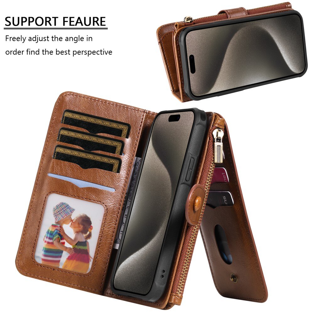 iPhone 15 Pro Max Magnet Leather Multi Wallet Brown