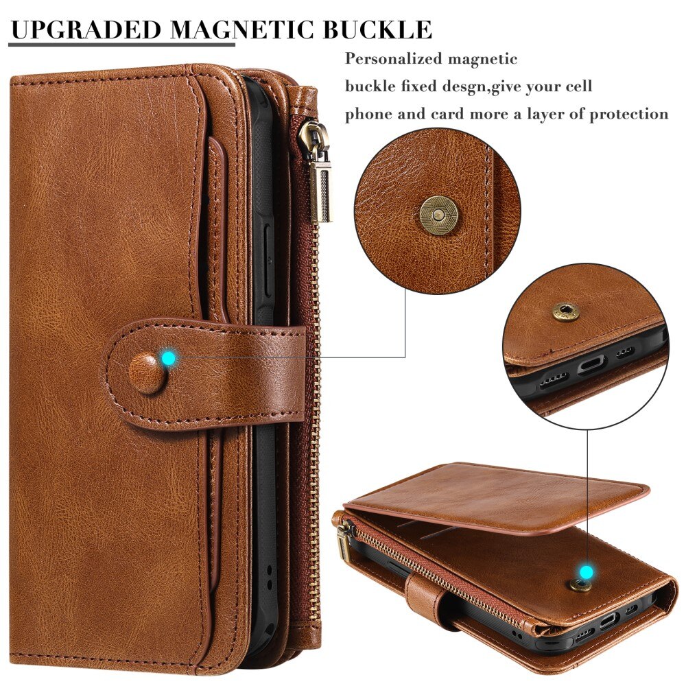 iPhone 15 Pro Max Magnet Leather Multi Wallet Brown