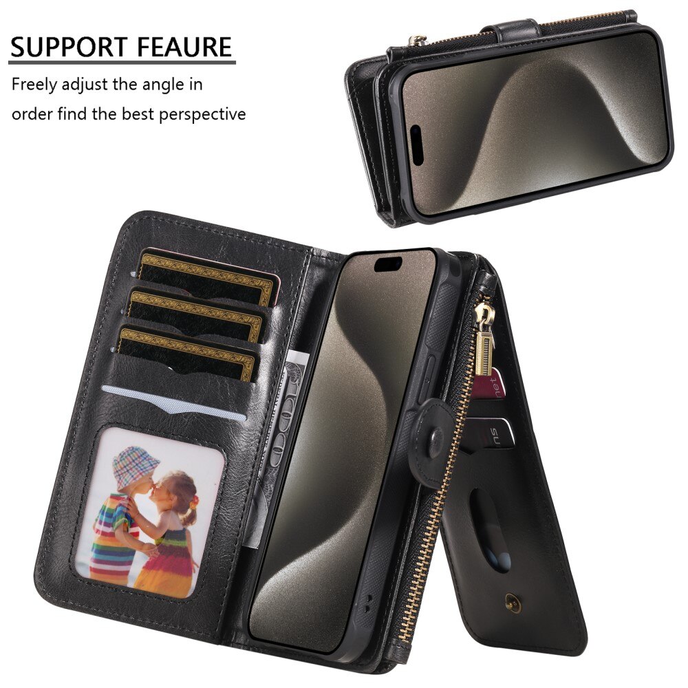 iPhone 15 Pro Max Magnet Leather Multi Wallet Black