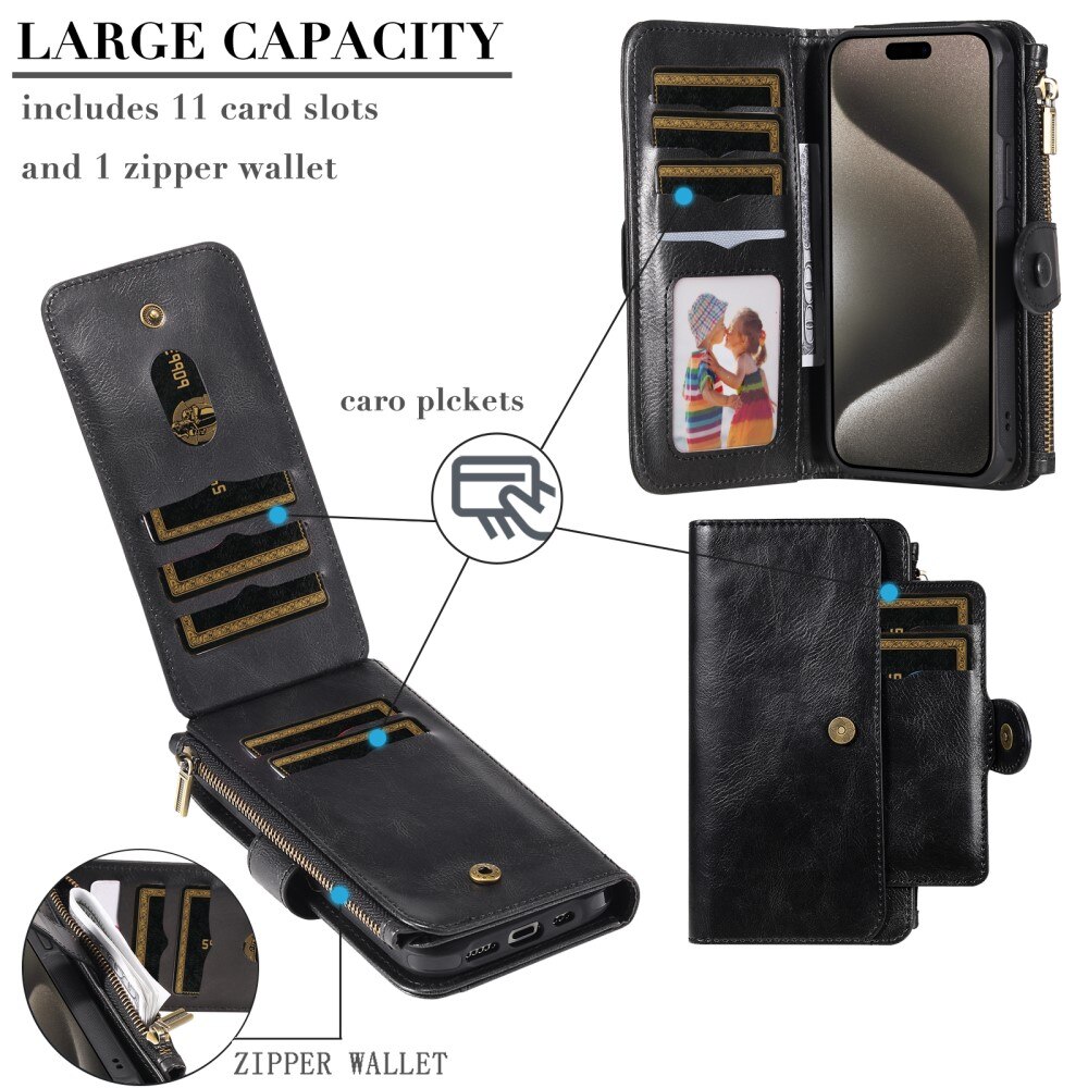 iPhone 15 Pro Max Magnet Leather Multi Wallet Black