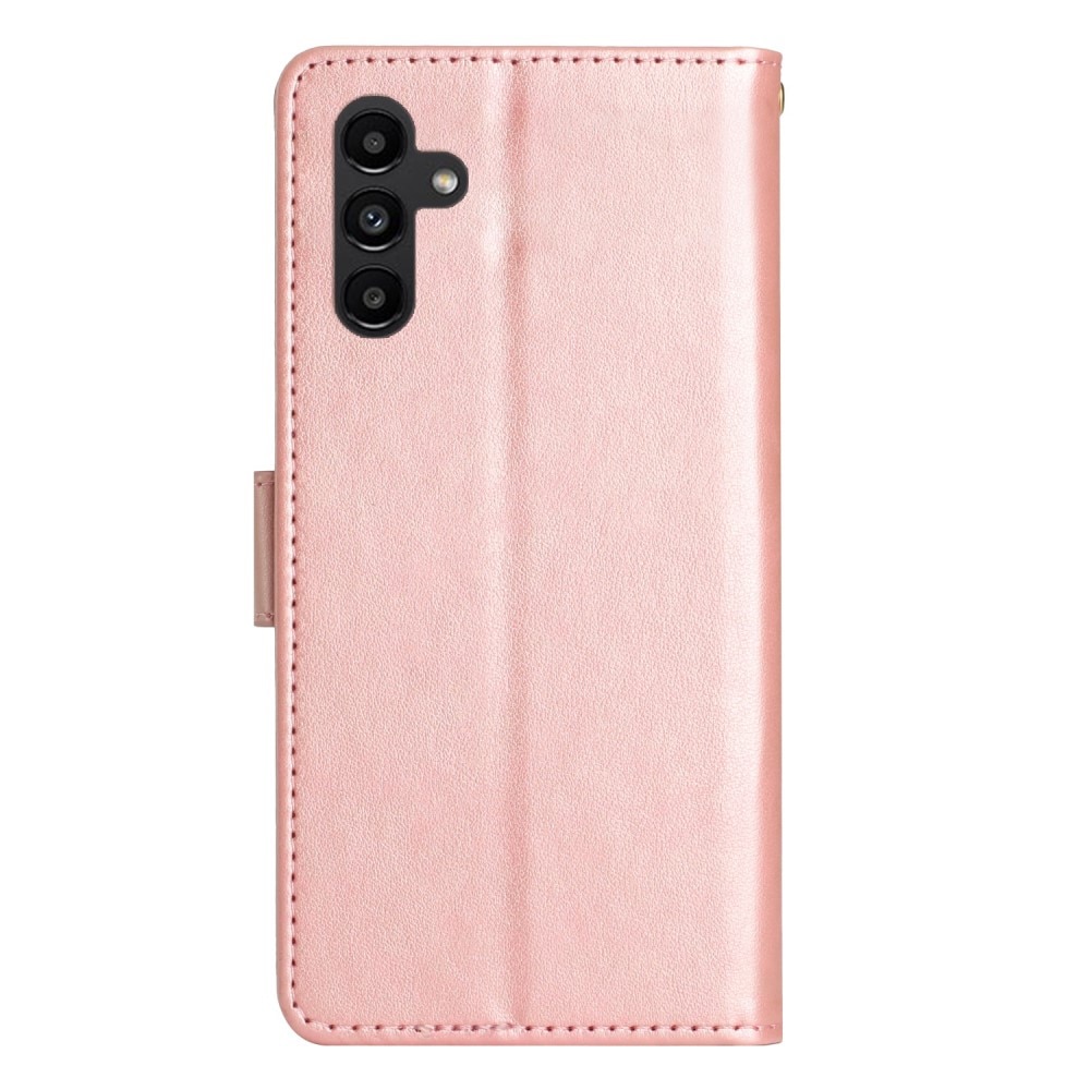 Samsung Galaxy A15 Leather Cover Imprinted Butterflies Pink Gold